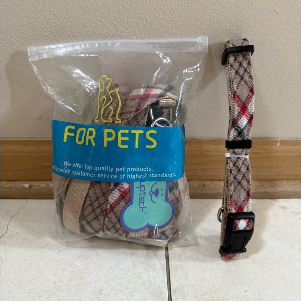 PupTech Plaid Dog Collar, Harness & Leash Set Size L | New Pet Walking Set